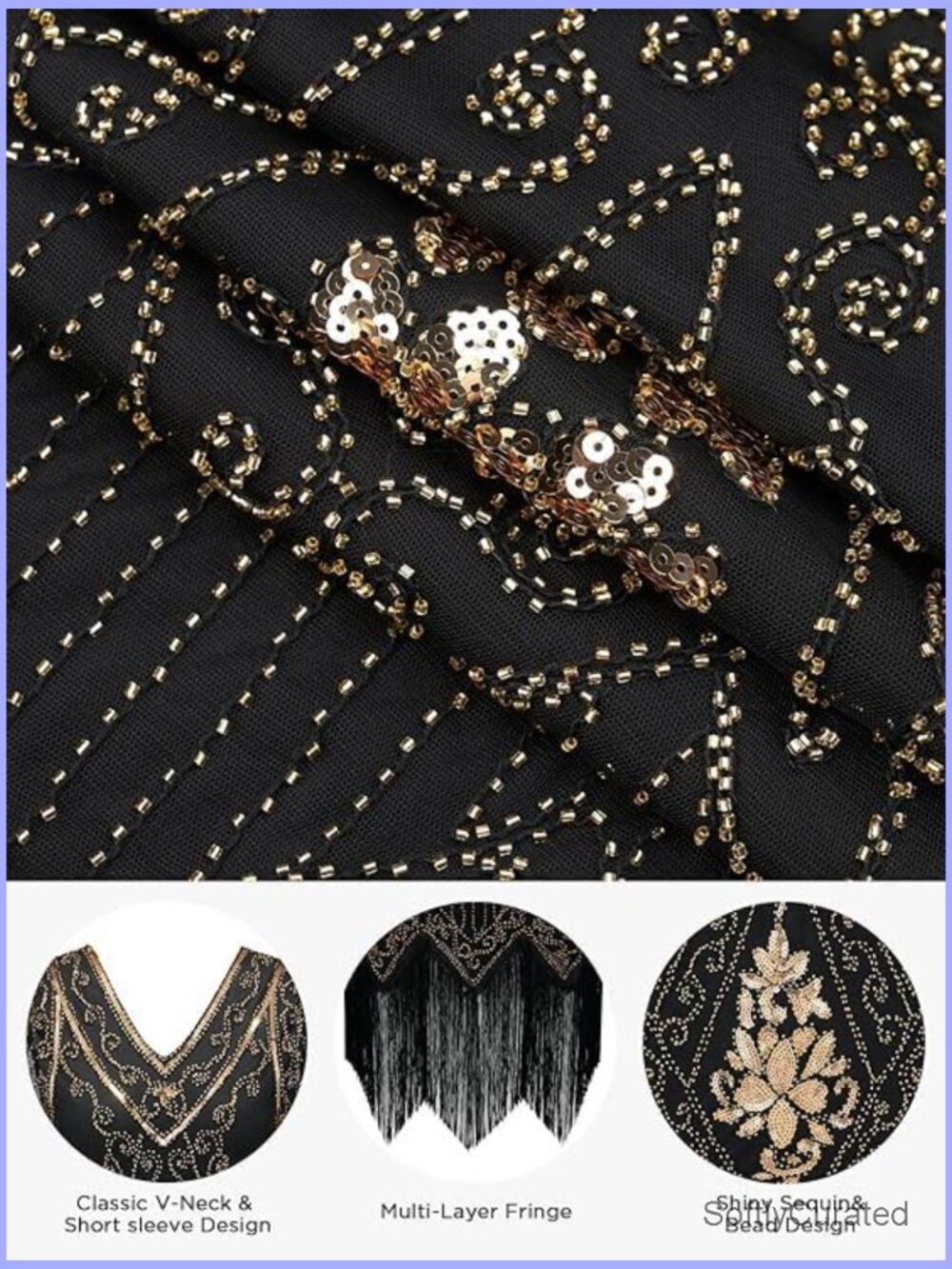Plus Size 1920s Flapper Fringed Sequin Cocktail Dress with Accessories - Picture 6 of 6